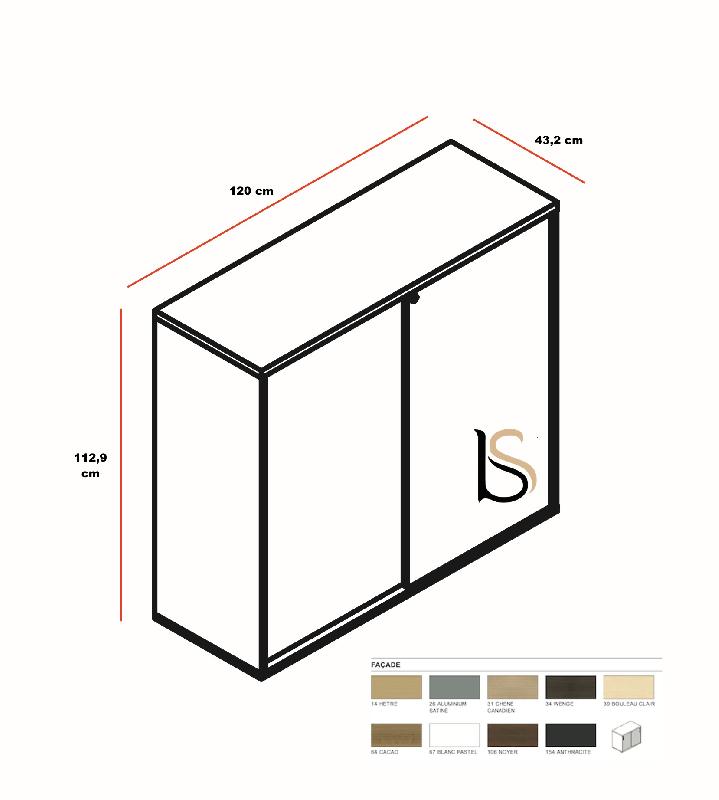 Armoire mi-haute portes coulissantes - MDD - Blanc, 120, Avec socle de finition_4