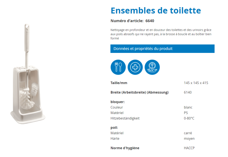 Combine brosse wc blanc complet haccp (brosse rebords+receptacle carre) (6640) haut.415mm cote.145mm_4