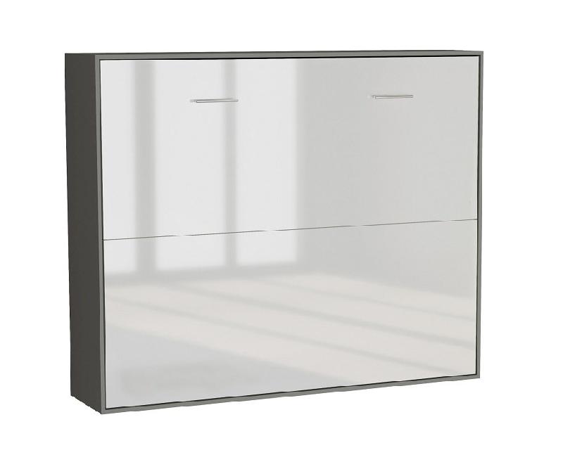Lit escamotable STRADA-V2 - Structure gris mat, façade blanc brillant avec surmeuble - Couchage 140x200 cm_4