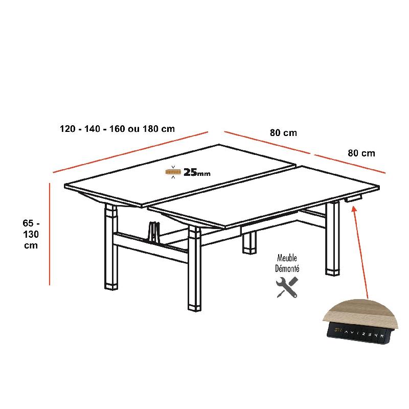 Bureau Bench réglable en hauteur TRAM - Mobel Linea - 120, Blanc, Blanc_4