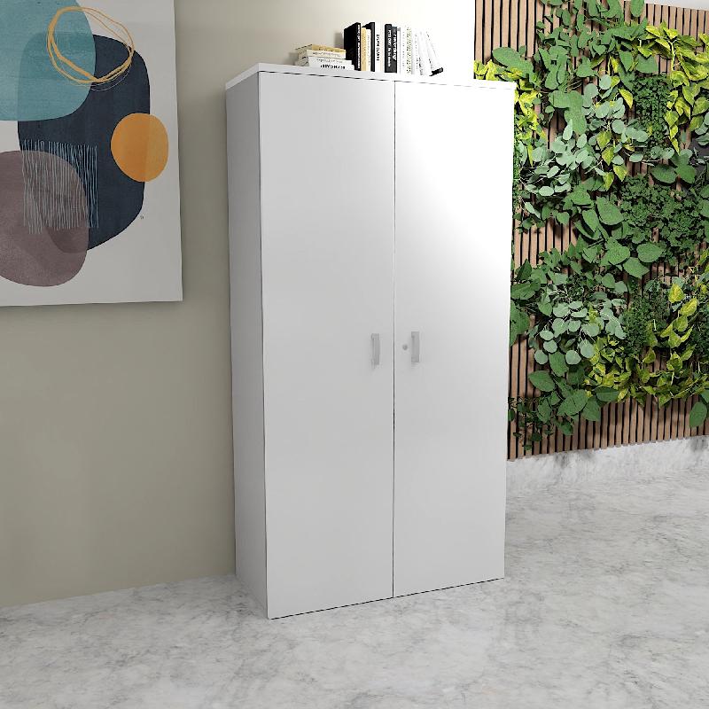 Armoire haute 197 cm avec portes battantes - Mobel Linea - 100, Blanc pastel_4