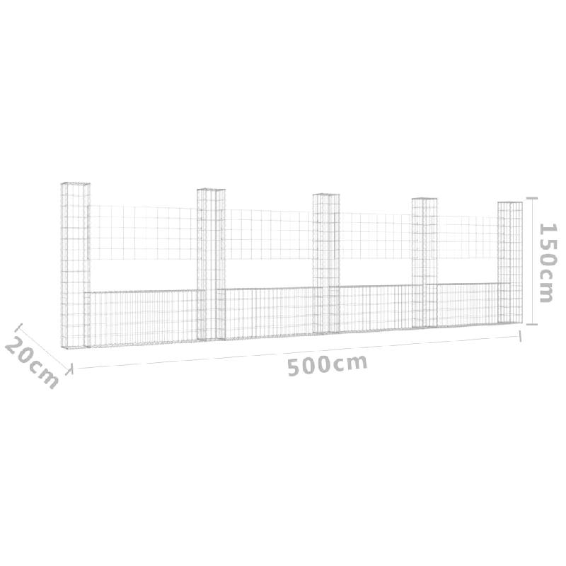 Vidaxl panier de gabion en forme de u avec 5 poteaux fer 500x20x150 cm 151285_4