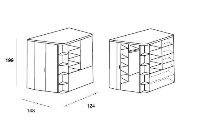 Armoire dressing d'angle Volverine chêne/blanc - 2 portes accordéon - Nombreux rangements_4