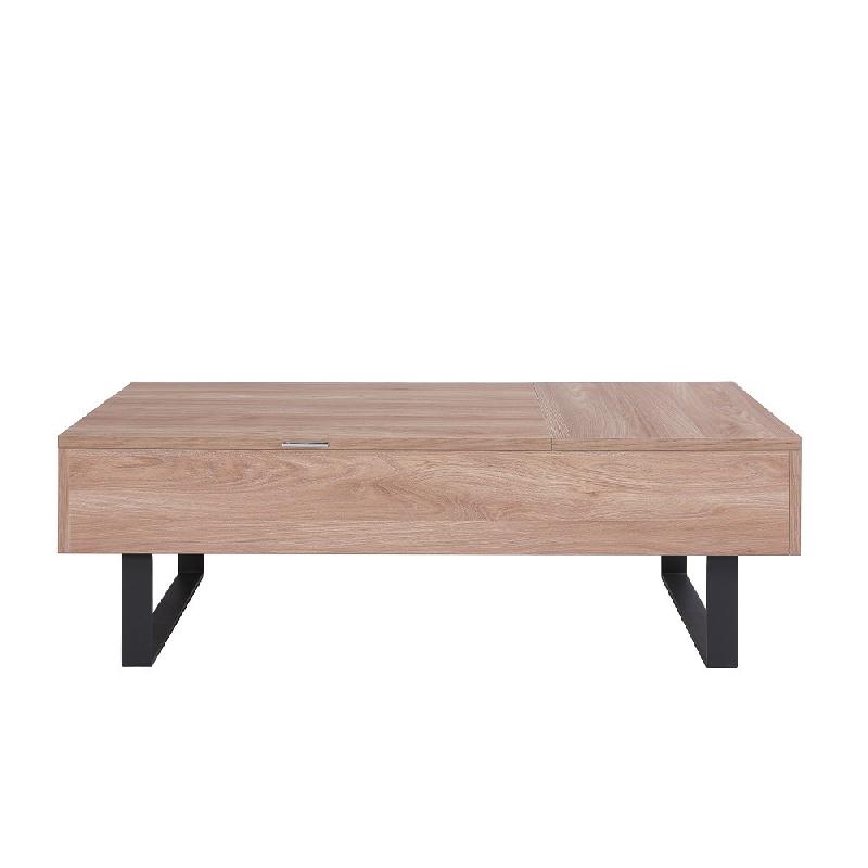 Table basse relevable HAPPY 120x60 cm - Mélaminé chêne avec double plateau et niche de rangement_4