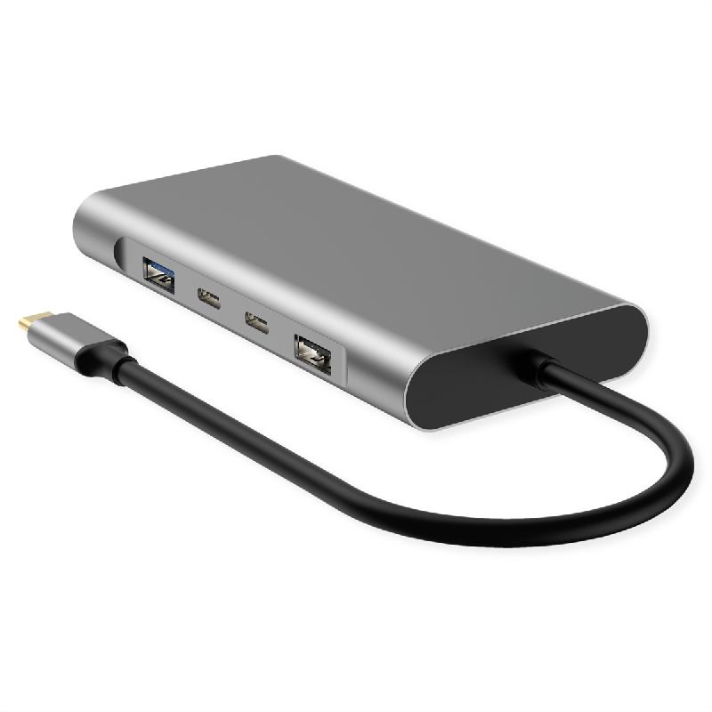 VALUE Station d'accueil USB type C, 2x HDMI (4K60 et 4K30), 1x DP 4K60, 1x VGA, 1x Gb Ethernet, 2x USB C, 2x USB A (3.2 Gen1 et USB 2.0, 1x type C PD_4