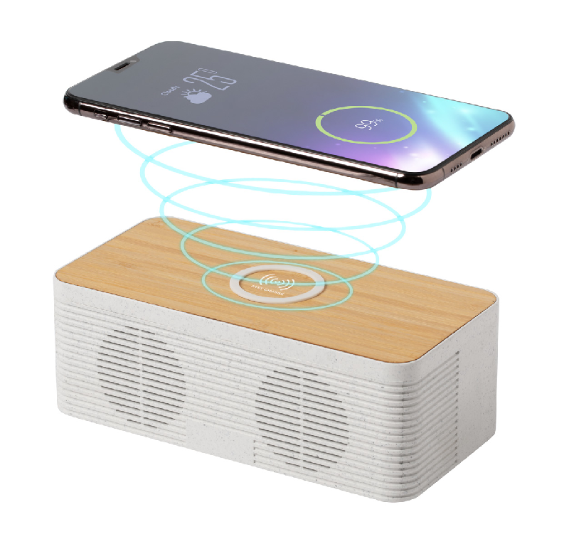 Enceinte Bluetooth avec chargeur sans fil 10W - Boîtier en bambou et paille de blé - Mains libres et rechargeable_4