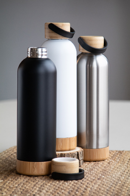 Thermos - bouteille isotherme double paroi en acier inoxydable avec couvercle et base en bambou - 500 ml_4
