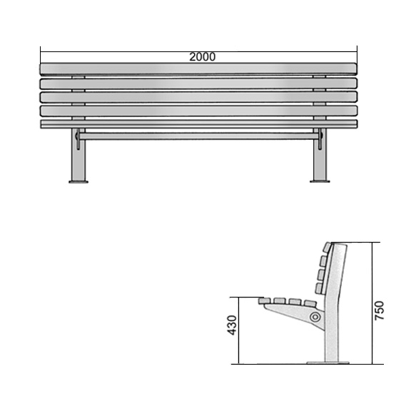 Banc public en bois Orca Ariane - lames en bois exotique et piètement en aluminium_4