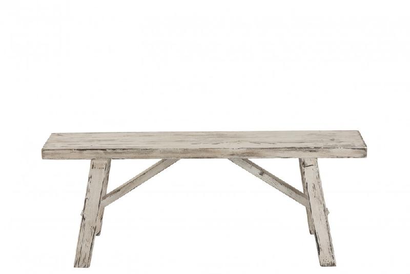 Banc rectangulaire BYZO - Bois blanc délavé - Style bohème - 120 cm x 45 cm x 25 cm_4
