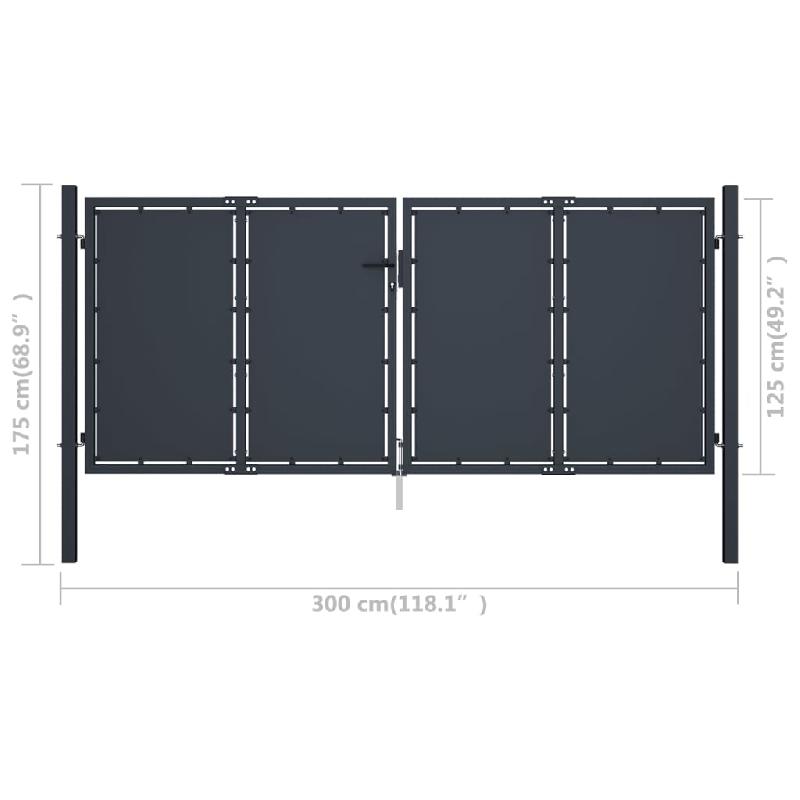 Vidaxl portail de jardin acier 300 x 125 cm anthracite 144525_4