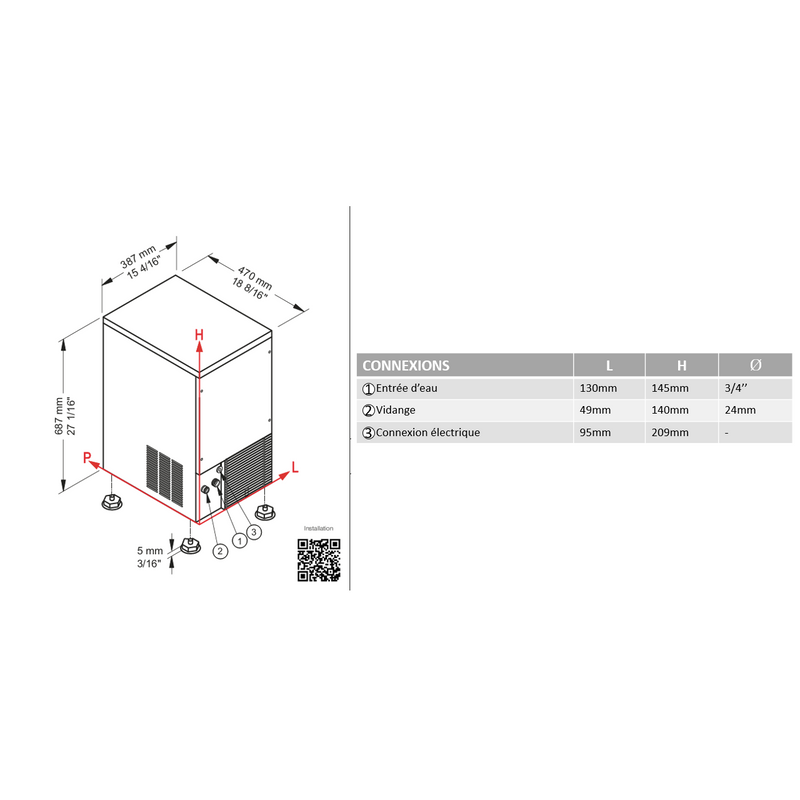 Machine à glaçons pleins cubes 29kg/24h réserve 9kg condenseur air Brema_4