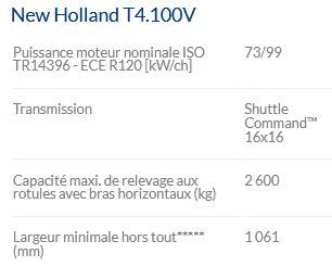 T4.100v tracteur agricole - New Holland - puissance maxi 73/99 kW/ch - cabine VisionView™ spacieuse et moteur FPT Tier 4A_4