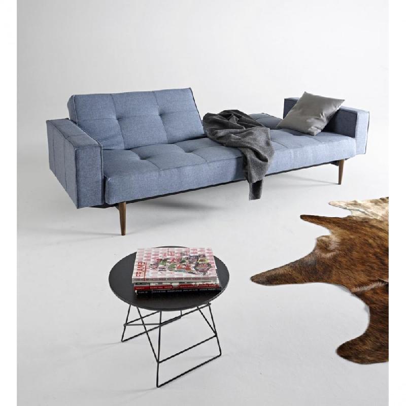 Canapé convertible Splitback Styletto avec accoudoirs - pieds fuseau chêne noyer - tissu Mixed Dance Light Blue_4