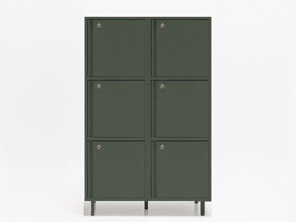 Meuble vestiaires 6 ou 8 cases - MDD - A clé, 2 x 3 cases, Vert bouteille, Petits pieds avec vérins_4