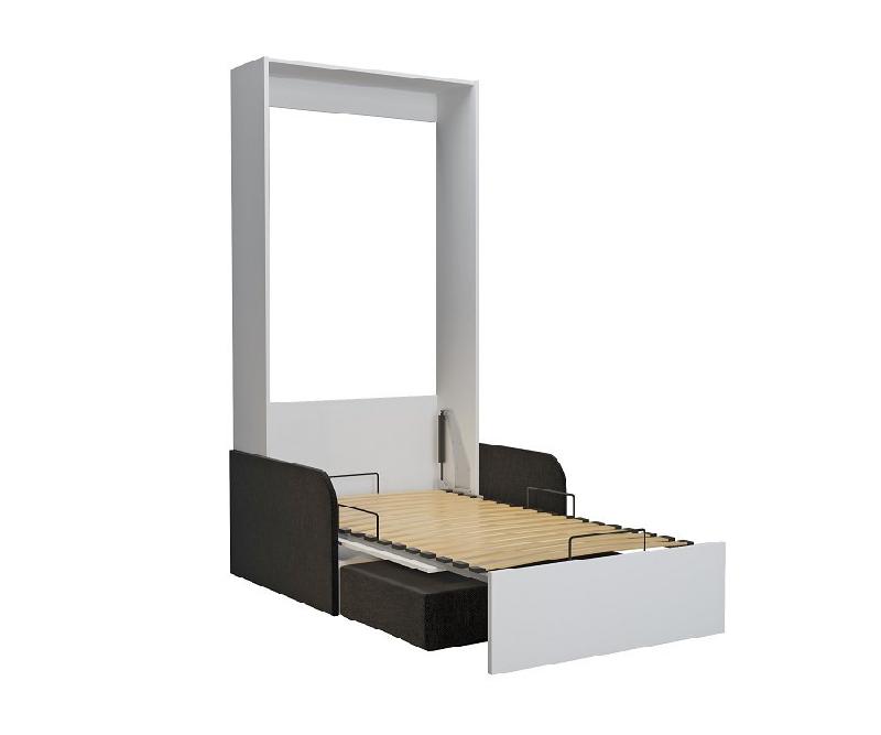 Armoire lit escamotable Dynamo Sofa - Blanc avec canapé tissu anthracite et accoudoirs - Couchage 90x200 cm_4