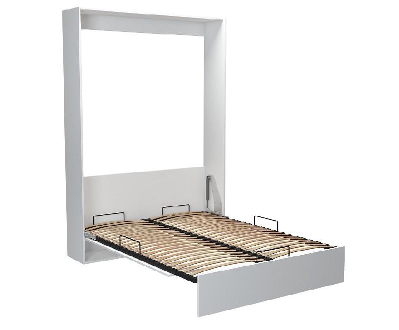 Composition armoire lit escamotable DYNAMO blanc mat - Couchage 140x200 cm avec colonne bibliothèque intégrée_4