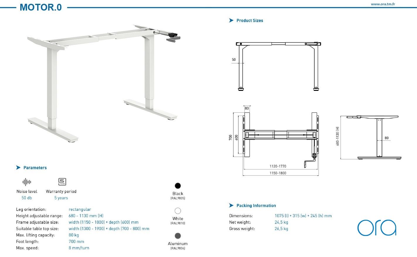 Pietement de bureau réglable en hauteur motor - réglable par manivelle_4