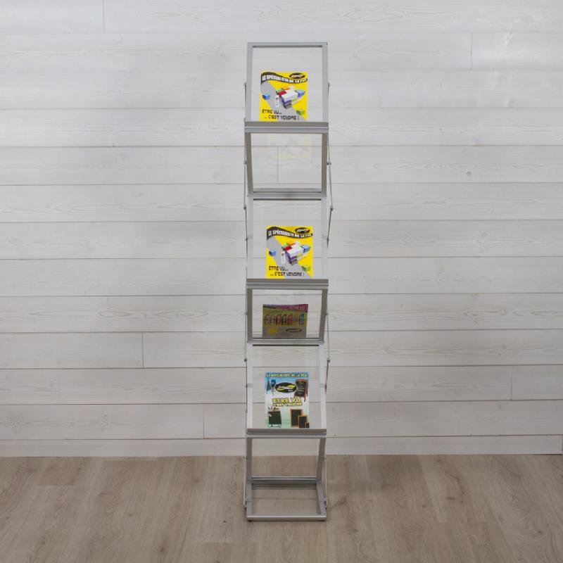 Présentoir ZIG ZAG avec 6 espaces pour catalogues et documents A4