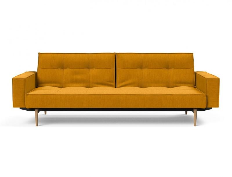 Canapé convertible Splitback Styletto avec accoudoirs - pieds fuseau chêne naturel - tissu Elegance Burned Curry - couchage 115x210cm_4