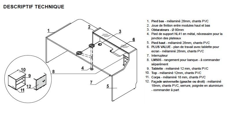 Banque d'accueil lumineuse droite série Linea avec accès PMR - MDD - Droite, Blanc_4