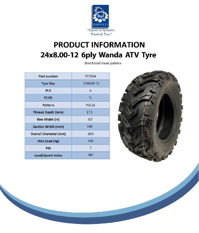 24x8.00-12 Quad ATV Tyres 6ply Wanda P3128 E-Marked Road Legal 40J (Set of 4)_4