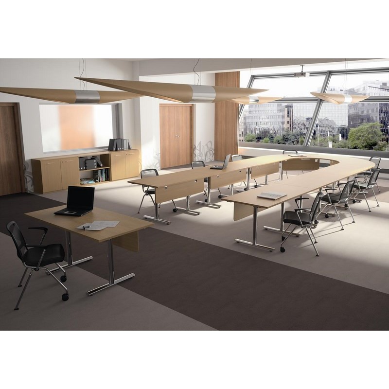 Table de réunion modulable CONFIG - fabricant MACE - plateaux ébénisterie et piétement métal avec roulettes_4