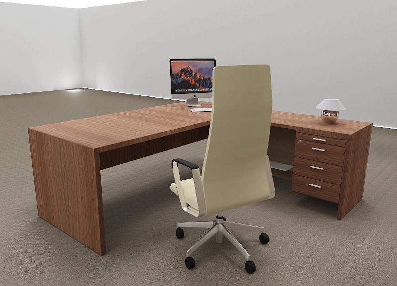 Bureau avec retour T45 finition bois- Quadrifoglio. - 200, Noyer canaletto, Droite_4