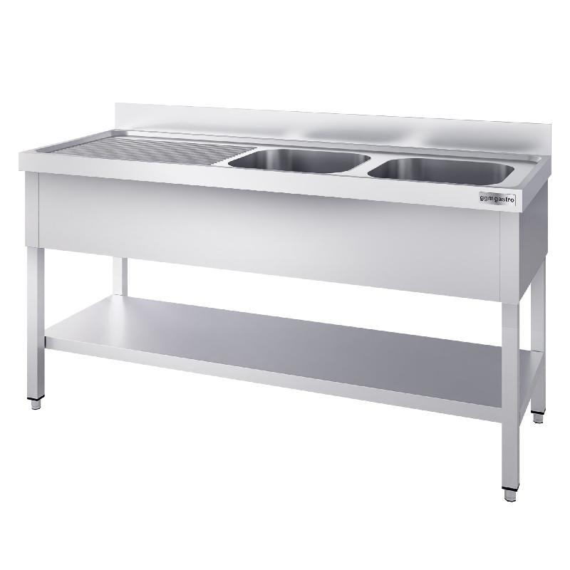 Plonge inox 2 bacs avec égouttoir et étagère - P 700 mm - 1600 mm bac à droite_4