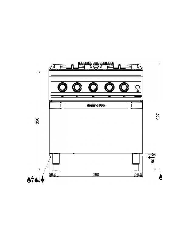 Fourneau 4 feux gaz sur four gaz MBM - GN 2/1 - 29 kW - Fabriqué en Italie_4