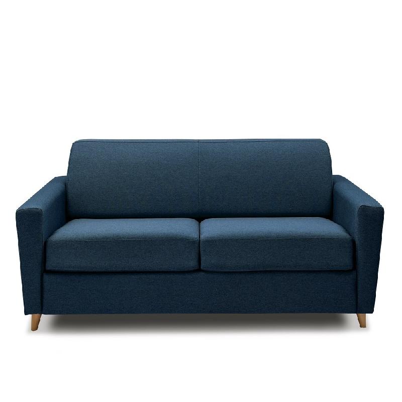 Canapé convertible express VIRGOLA - Matelas 16 cm, sommier métallique 160 cm, tissu tweed bleu_4