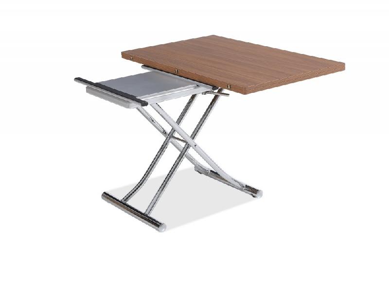 Table basse design avec piétement chromé et plateau en panneau mélaminé