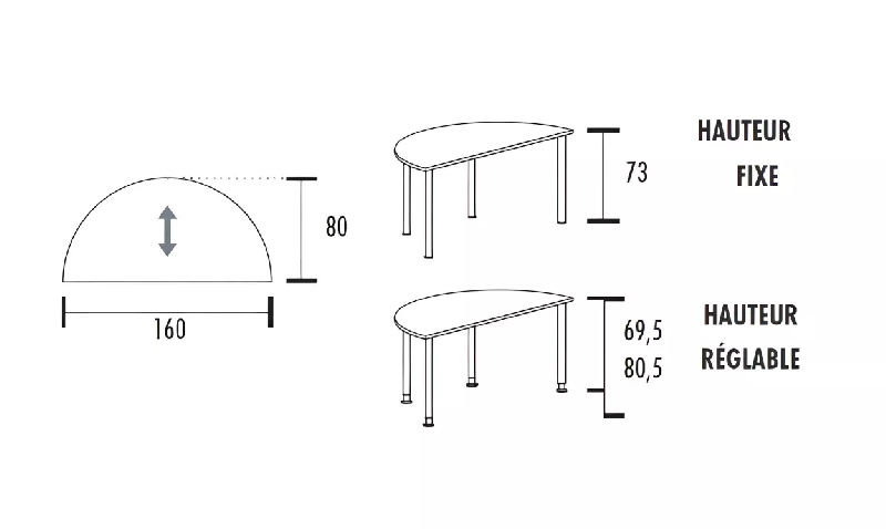 Table polyvalente demi-ronde hauteur fixe ou réglable en hauteur So Granada_4