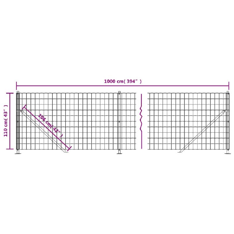 Vidaxl clôture en treillis métallique avec bride vert 1,1x10 m 154162_4