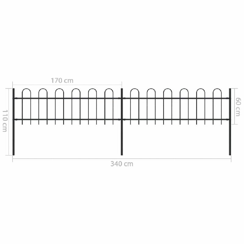 Vidaxl clôture de jardin avec dessus en cerceau acier 3,4 x 0,6 m noir 277639_4
