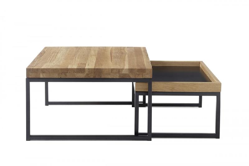 Table basse gigognes LUCON - Chêne massif FSC - Pieds en acier noir epoxy - Design contemporain_4