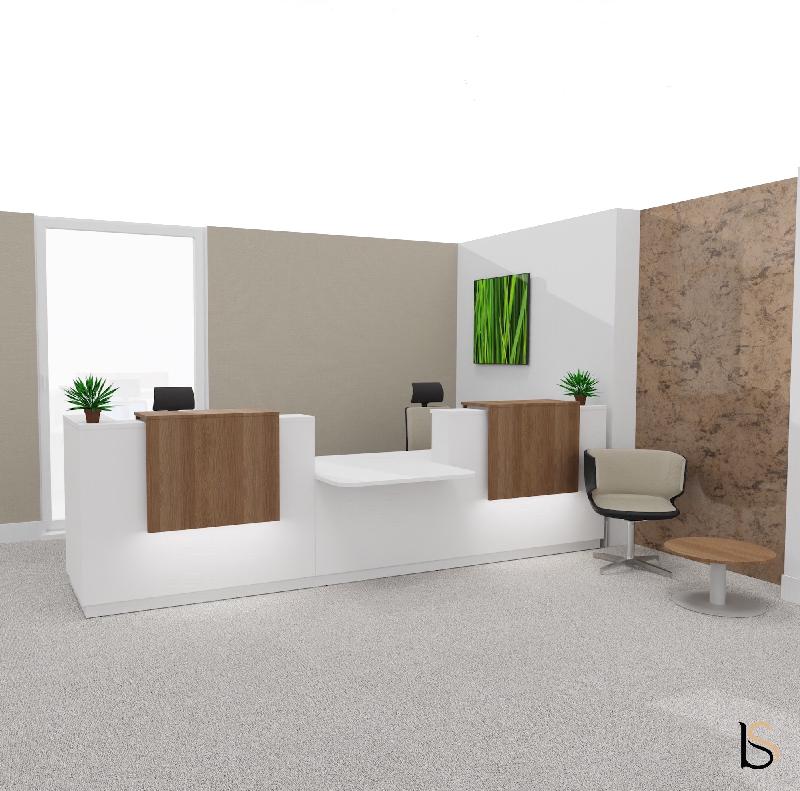Bureau d'accueil Delta Plus pour 2, accès PMR - Mobel Linea - Blanc, 424, Banque d'accueil avec réhausses lumineuses_4