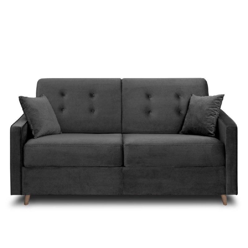 Canapé convertible express MINNEAPOLIS - Matelas 140cm comfort BULTEX® 12cm - Sommier lattes bois RENATONISI - Velours gris foncé_4