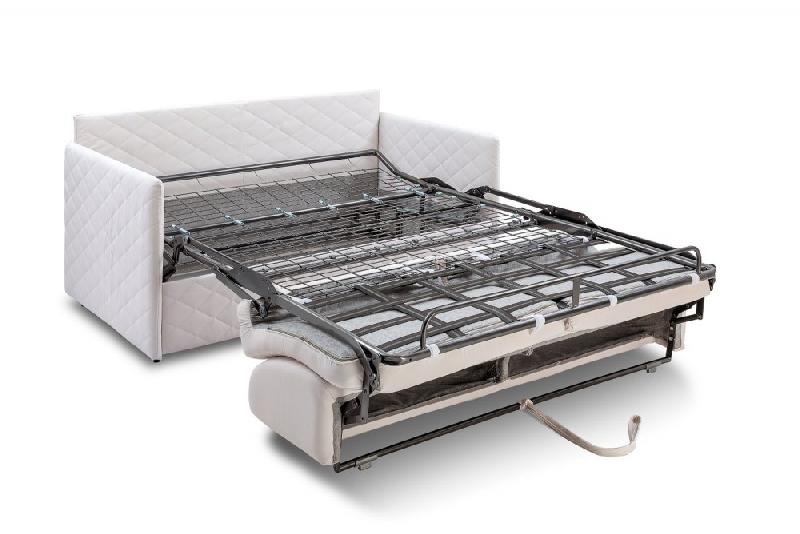 Canapé convertible express UTOPIA - 140 cm - Matelas Memory 20 cm - Velours blanc nacré - Finition matelassée_4