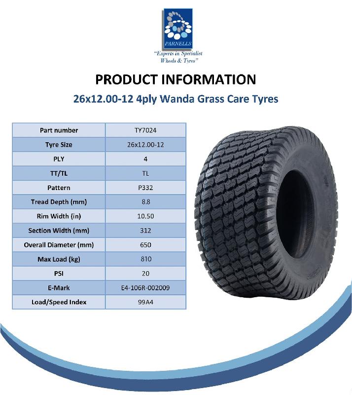 26x12.00-12 Pneus tondeuse 4 plis Turf Grass P332 Journey Road Legal (Lot de 3)_4
