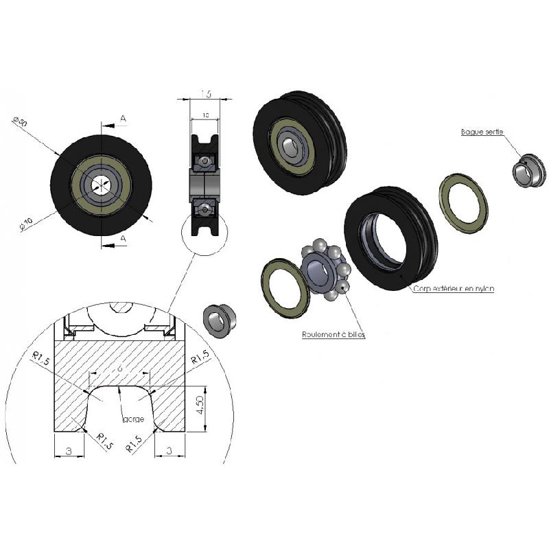Accessoire nylon pour portes à déplacement latéral