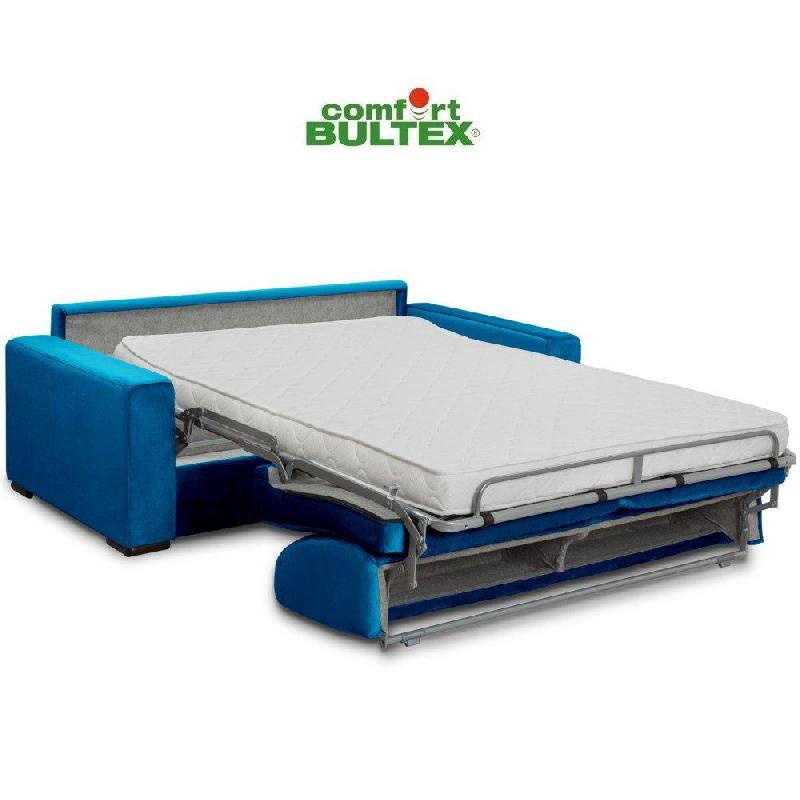 Canapé convertible express VOLOUTO - Matelas comfort BULTEX® 16 cm - Sommier lattes RENATONISI - Velours bleu azur - Couchage 140 x 195 cm_4