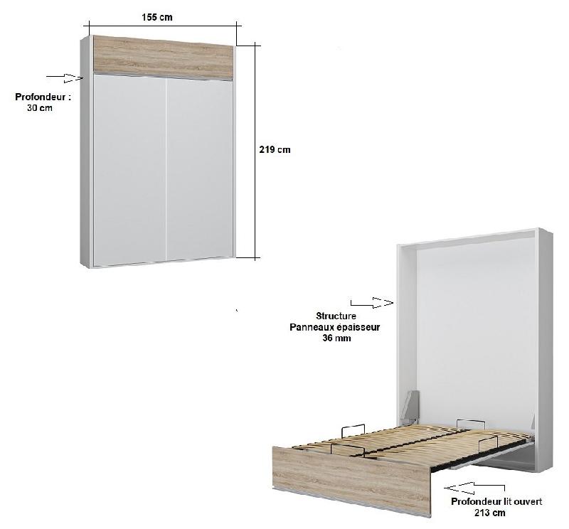 Armoire lit escamotable Aladyno - Blanc mat et bandeau chêne - 140x200 cm avec système d'ouverture assistée_4
