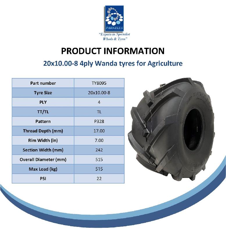 20x10.00-8 Open Centre Tyres Cleated Rotovator Lug Plant Wanda P328 (Set of 2)_4