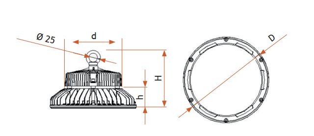 Highbay multi-puissance et optique réglable HI-B - 100W à 200W - LED - IP65 - CE RoHS - Montage applique ou suspendu_4