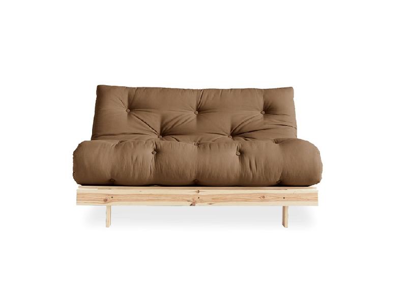 Canapé convertible futon ROOTS - Pin naturel - Tissu Mocca - Couchage 160x200 cm - Design japonais et douceur scandinave_4