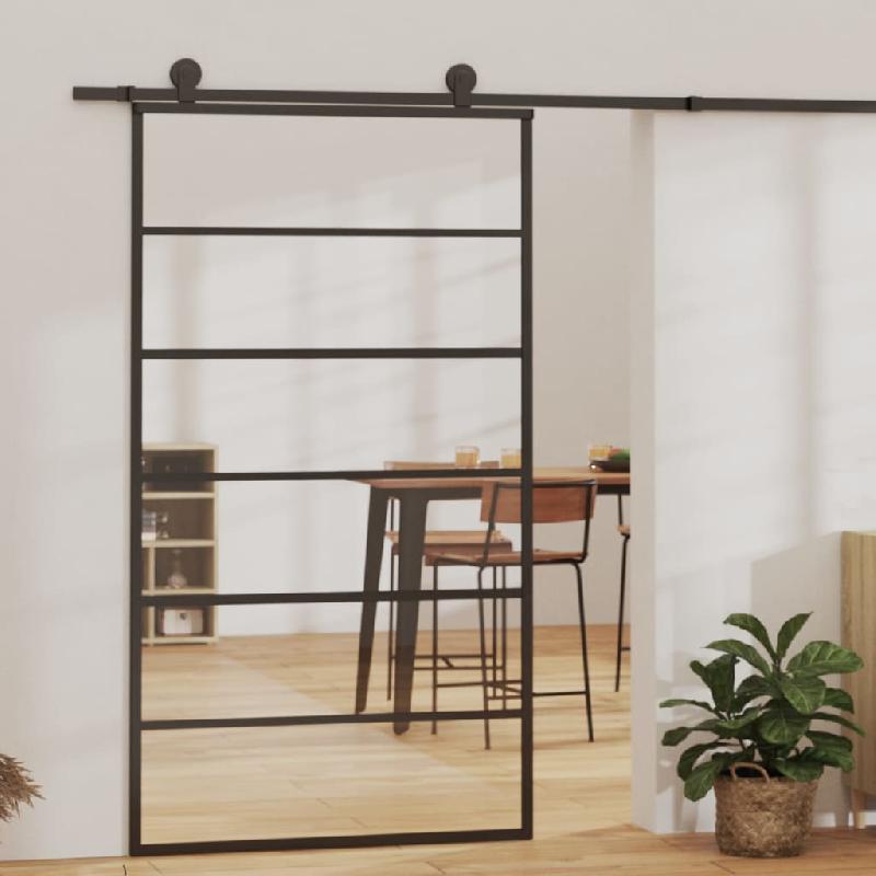 Vidaxl porte coulissante verre esg et aluminium 102x205 cm noir 151016_4