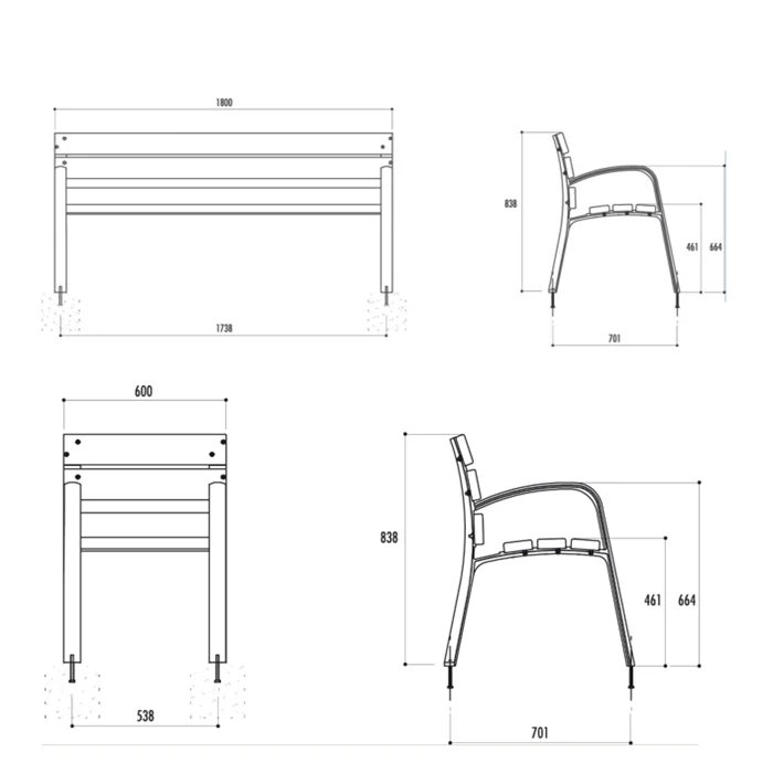 Banc et fauteuil Modo bois et fonte_4