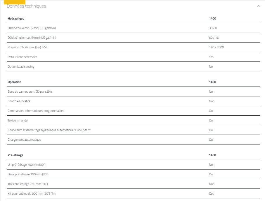 Série 1400 - Enrubanneuse agricole Tanco - poids 1320 kg - contrôle hydraulique variable et table fractionnée_4