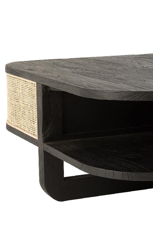 Table basse RARY - bois exotique noir et rotin naturel - avec niche de rangement - 84,5 x 84,5 x 36 cm_4