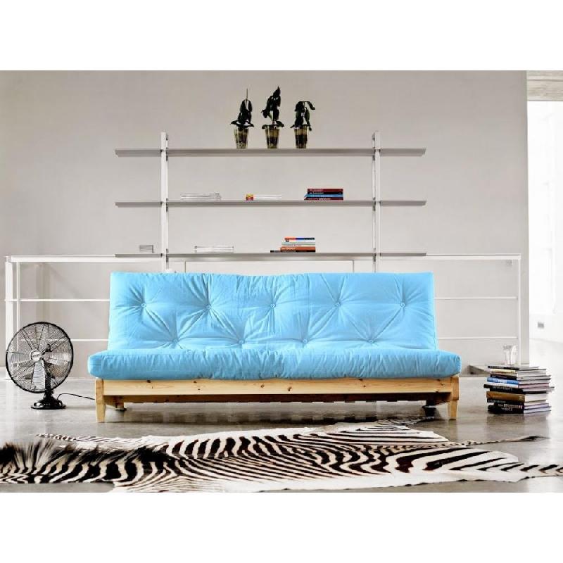 Banquette convertible futon Fresh en pin - Coloris bleu clair - Couchage 140x200 cm - Karup_4